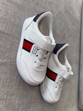 Polo by Ralph Lauren White Kids Sneakers with Red & Navy Stripe
